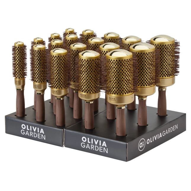 Olivia Garden Expert Blowout Shine - Golvende borstelharen Goud & Bruin - Display 18 stuks