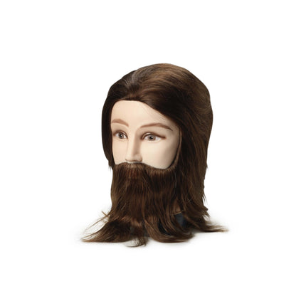 Oefenhoofd Carl haar + baard 20 cm donkerbruin echt haar