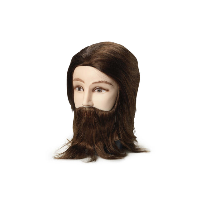 Oefenhoofd Carl haar + baard 20 cm donkerbruin echt haar