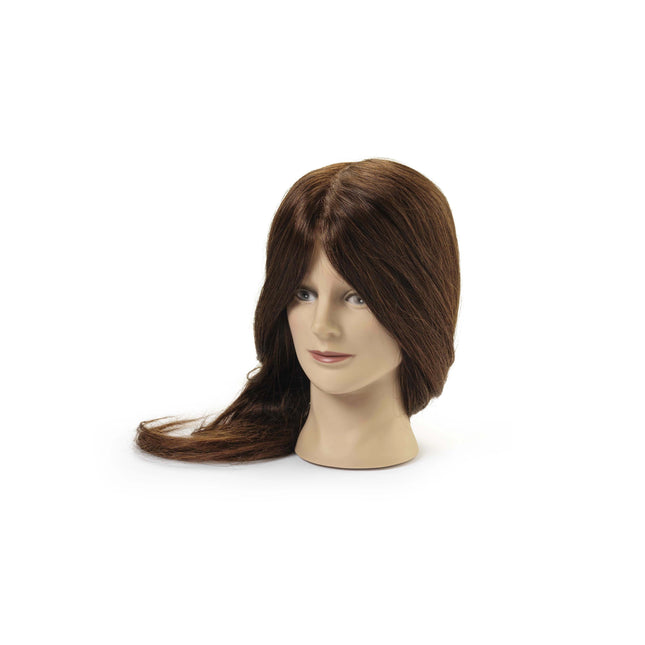 Oefenhoofd Ellen 100% echt haar donkerbruin 45/50 cm